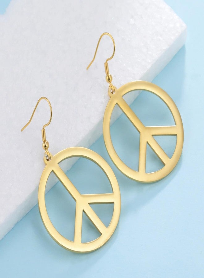 UNIFT Peace Sign Dangle Earrings for Women Stainless Steel Hippie Style Peace Geometric Earring Jewelry Accessories for 60s or 70s (gold) - Image 5