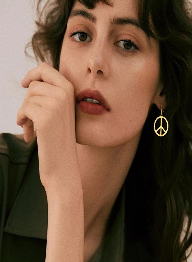 UNIFT Peace Sign Dangle Earrings for Women Stainless Steel Hippie Style Peace Geometric Earring Jewelry Accessories for 60s or 70s (gold) - Image 3