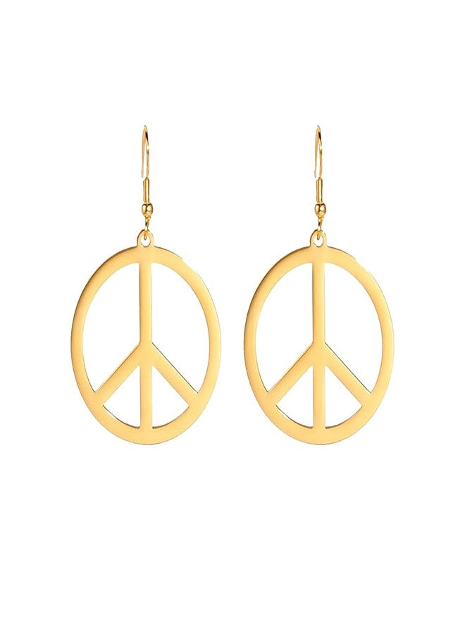UNIFT Peace Sign Dangle Earrings for Women Stainless Steel Hippie Style Peace Geometric Earring Jewelry Accessories for 60s or 70s (gold) - Image 1