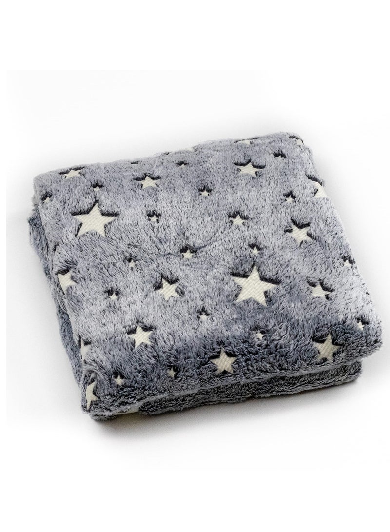 Glow in The Dark Blanket, 50" x 60" Throw Blankets Super Cozy Plush Soft Fleece Blanket for Girls Boys Birthday Gifts, Plush Star Pattern Bedroom, for Kids, Light Grey - Image 1