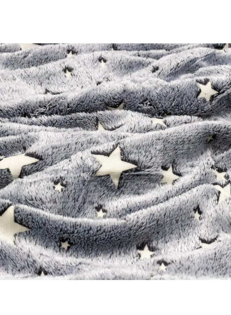 Glow in The Dark Blanket, 50" x 60" Throw Blankets Super Cozy Plush Soft Fleece Blanket for Girls Boys Birthday Gifts, Plush Star Pattern Bedroom, for Kids, Light Grey - Image 2