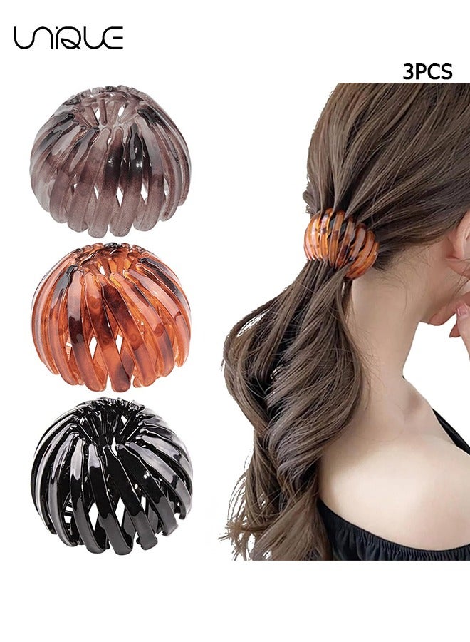 Unique 3 Pieces Bird Nest Hair Clips Hairpin Buckles - Expandable Ponytail Holder Hair Accessories - Hair Claw Clamps Hair Maker Hair Styling Tool - for Women and Girls, 3 Colors - Image 1
