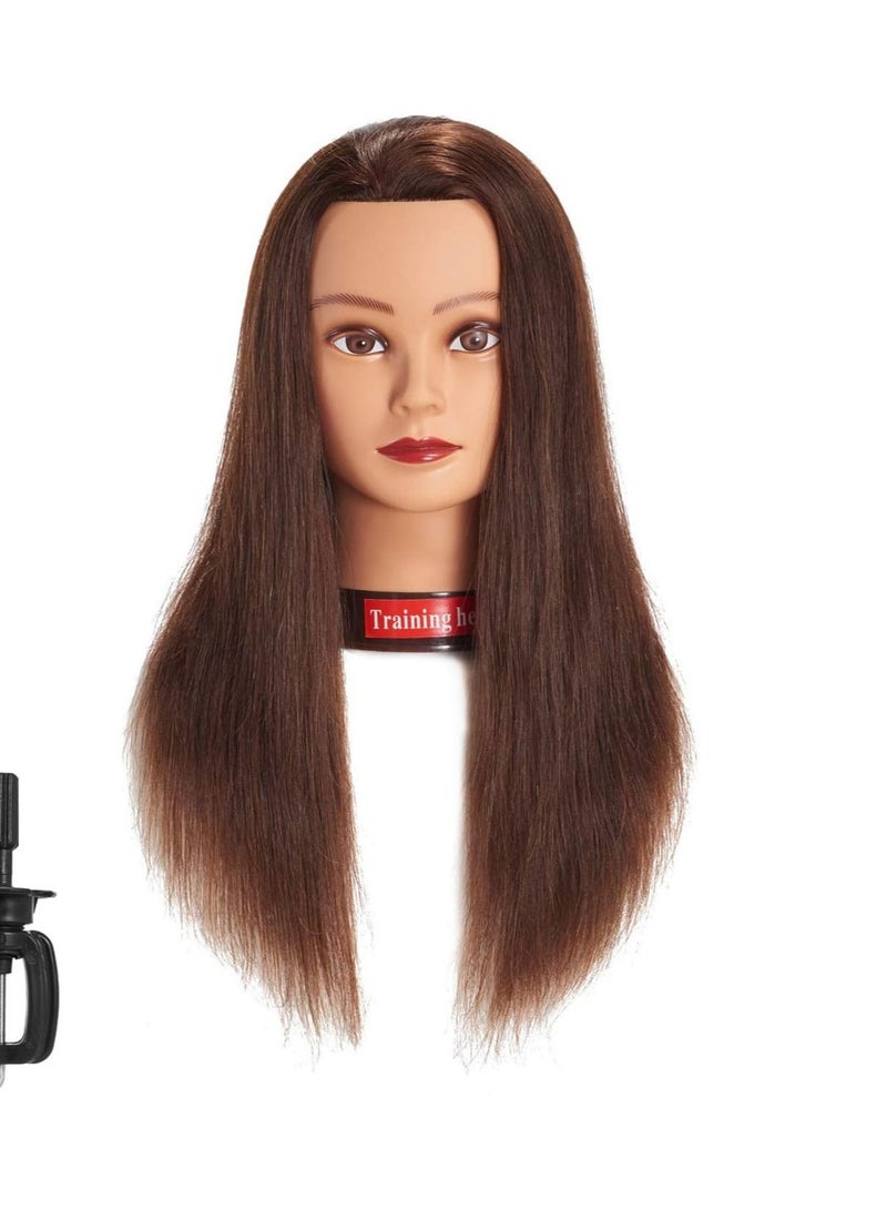 training head Traininghead 20-22" Female 100% Human Hair Mannequin Head Hair Styling Training Head Cosmetology Manikin Head Doll Head for Hairdresser with Free Clamp (brown)（14-16'' ） - Image 2