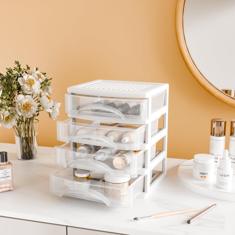 Gonice White Desk 4 Drawer Organizer, Plastic Small Drawer Storage, Desk Storage for Office and Home - Image 3