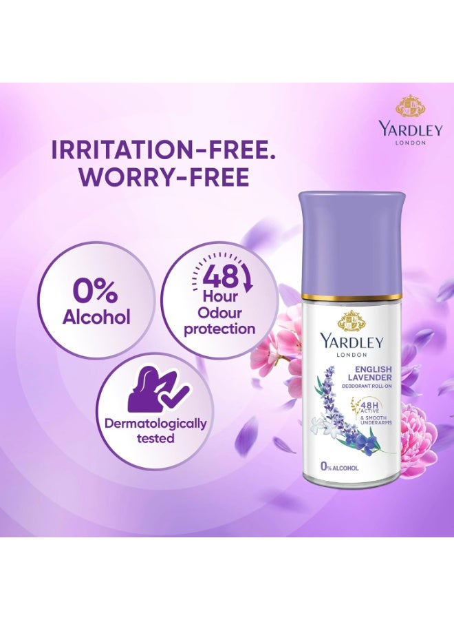 Yardley London English Lavender Anti Perspirant Deodorant Roll On For Women, Floral, 50ml - Image 3