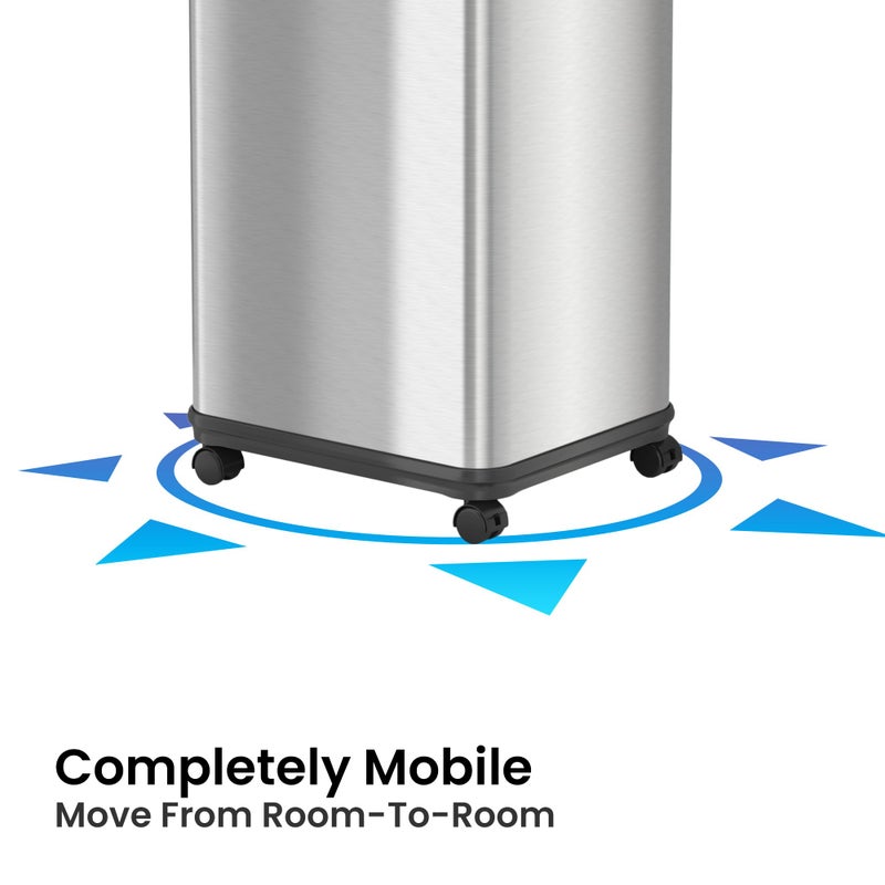 iTouchless Rolling 13 Gallon Sensor Kitchen Trash Can with Lid and Wheels, Odor Filter, Stainless Steel, Automatic Kitchen Trashcan Garbage Bin for Home Office Bedroom Living Room Garage Wastebasket - Image 3