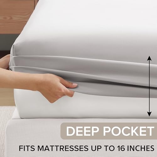 UGG Queen Sheet Set 4-Piece Luxury Cooling Sheets Deep Pockets Premium Bedding with 2 Pillow Shams Hypoallergenic Machine Washable Soft Lightweight Bed Set for Bedroom, Queen, Stone Grey (Hedi) - Image 5