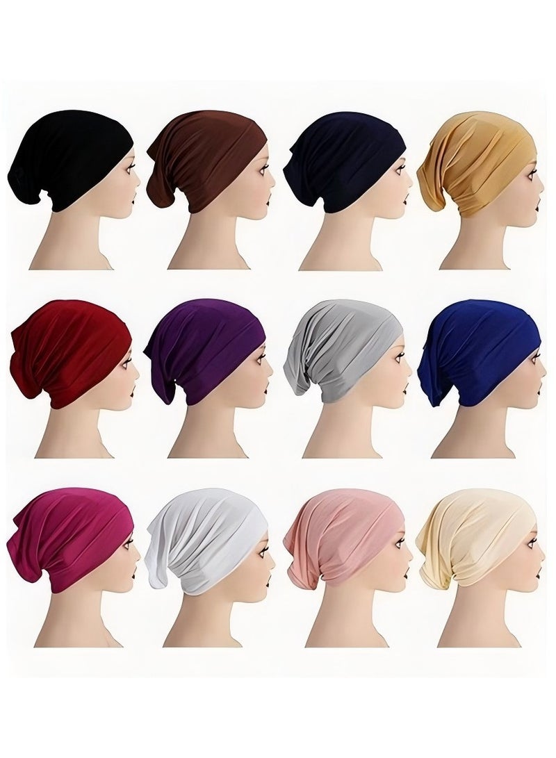 Hijab Undercap Scarf, 12Pcs Under Scarf Hijab Cap Under Caps for Women Men Turban Head Wraps Scarf Solid Color Hijab Tube Unisex Stretch Dreadlocks Tube Neck Cover - Image 1