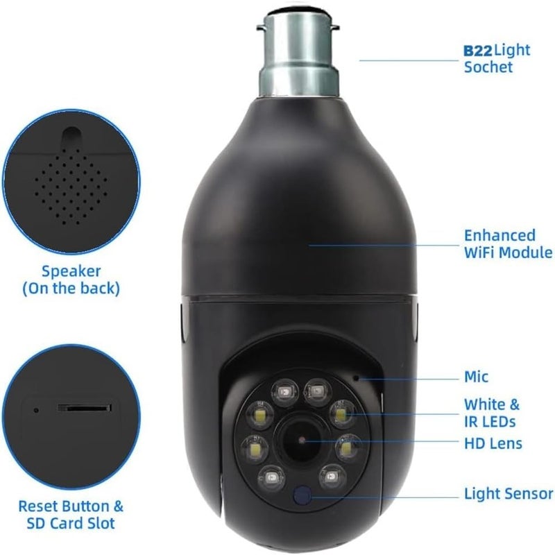 TP PLUS كاميرا أمان منزلية ذكية بدقة 3MP Full HD مع رؤية 360° وكاميرا مصباح قابلة للإمالة والدوران (أسود Light1) - Image 3