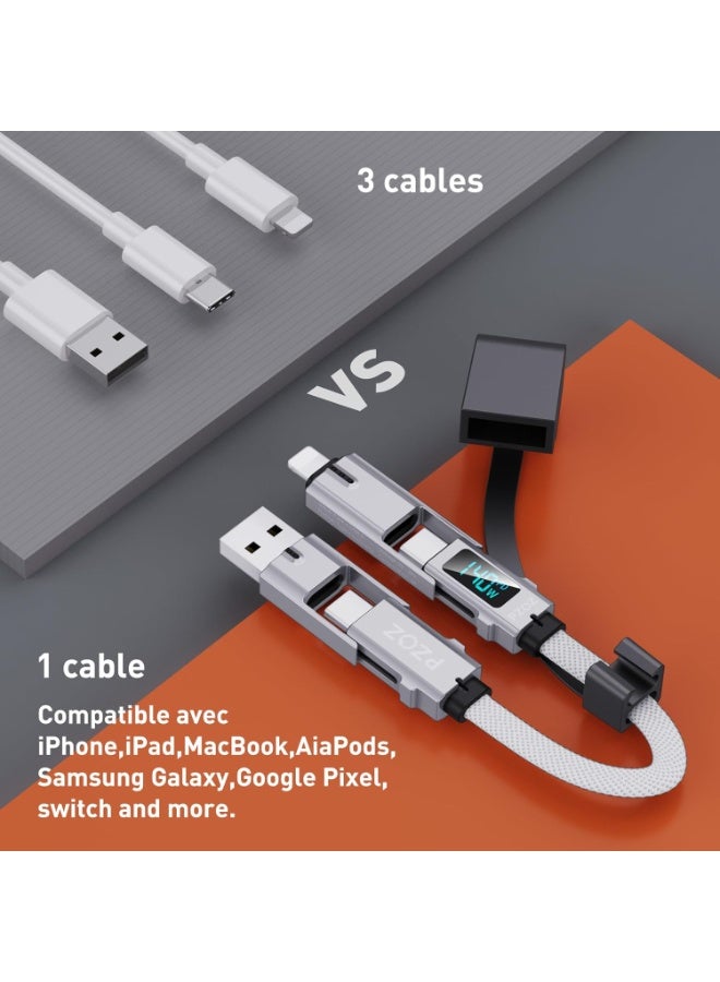 PZOZ USB C to Lightning Cable 0.18M, 140W 4 in 1 Multi Charging Cable, Portable Keychain Charger Short Type C Cable with LED Display, Fast Charging Cord for iPhone 17 15 16 Pro Max Samsung power bank - Image 2