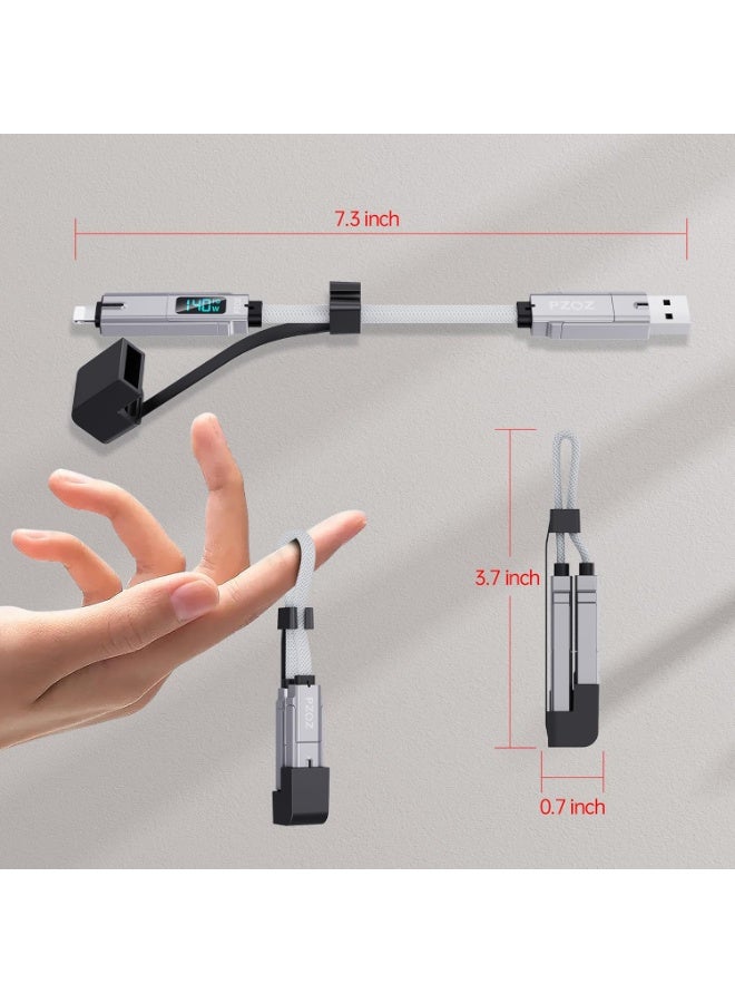 PZOZ USB C to Lightning Cable 0.18M, 140W 4 in 1 Multi Charging Cable, Portable Keychain Charger Short Type C Cable with LED Display, Fast Charging Cord for iPhone 17 15 16 Pro Max Samsung power bank - Image 3