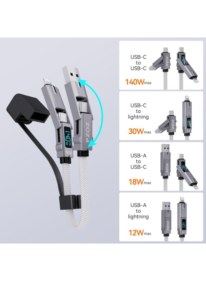 PZOZ USB C to Lightning Cable 0.18M, 140W 4 in 1 Multi Charging Cable, Portable Keychain Charger Short Type C Cable with LED Display, Fast Charging Cord for iPhone 17 15 16 Pro Max Samsung power bank - Image 4