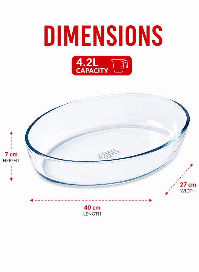 بيريكس Pyrex Essentials Oval Glass Roaster 4.2L Borosilicate Glass Baking Dish, Oven, Freezer & Dishwasher Safe, Ideal for Lasagna, Gratins, Roasted Vegetables & Family Meals - Image 2
