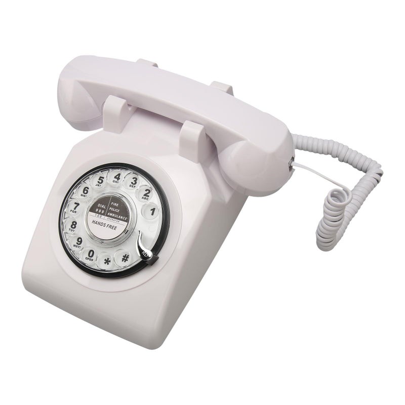 Retro Rotary Desk Phone Vintage Landline White for Home Office Cafe - Image 3