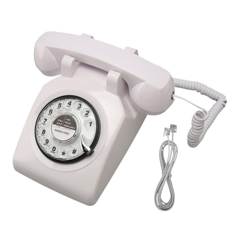 Retro Rotary Desk Phone Vintage Landline White for Home Office Cafe - Image 2