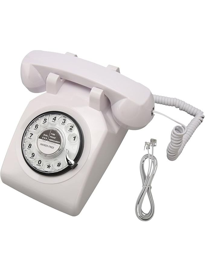 Retro Rotary Desk Phone Vintage Landline White for Home Office Cafe - Image 1