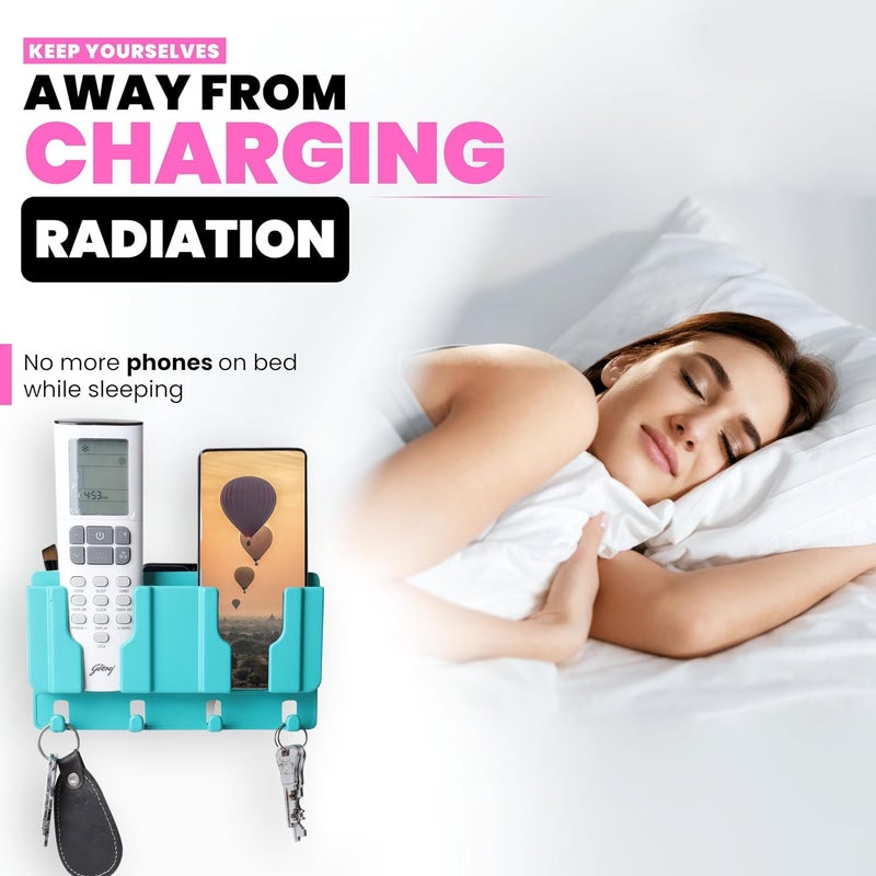 WALLVIEW TECH Plastic Wall Mount Mobile Holder with Remote Control Storage Racks, Key Hanger, Pen Holder Space/Self-Adhesive/Multi Purpose Accessories (Green) - Image 2