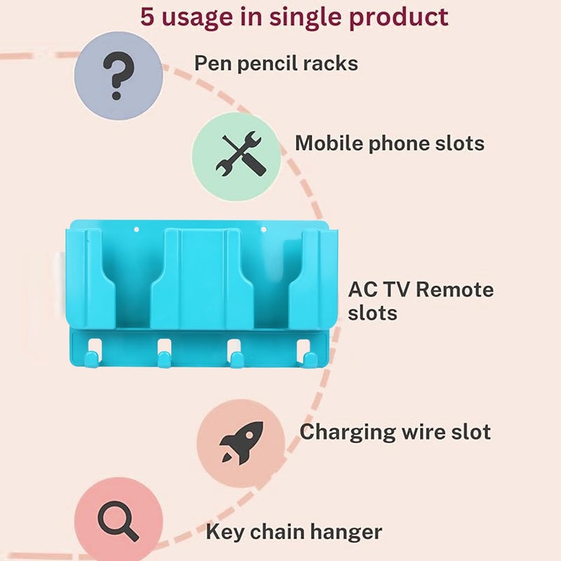 WALLVIEW TECH Plastic Wall Mount Mobile Holder with Remote Control Storage Racks, Key Hanger, Pen Holder Space/Self-Adhesive/Multi Purpose Accessories (Green) - Image 3