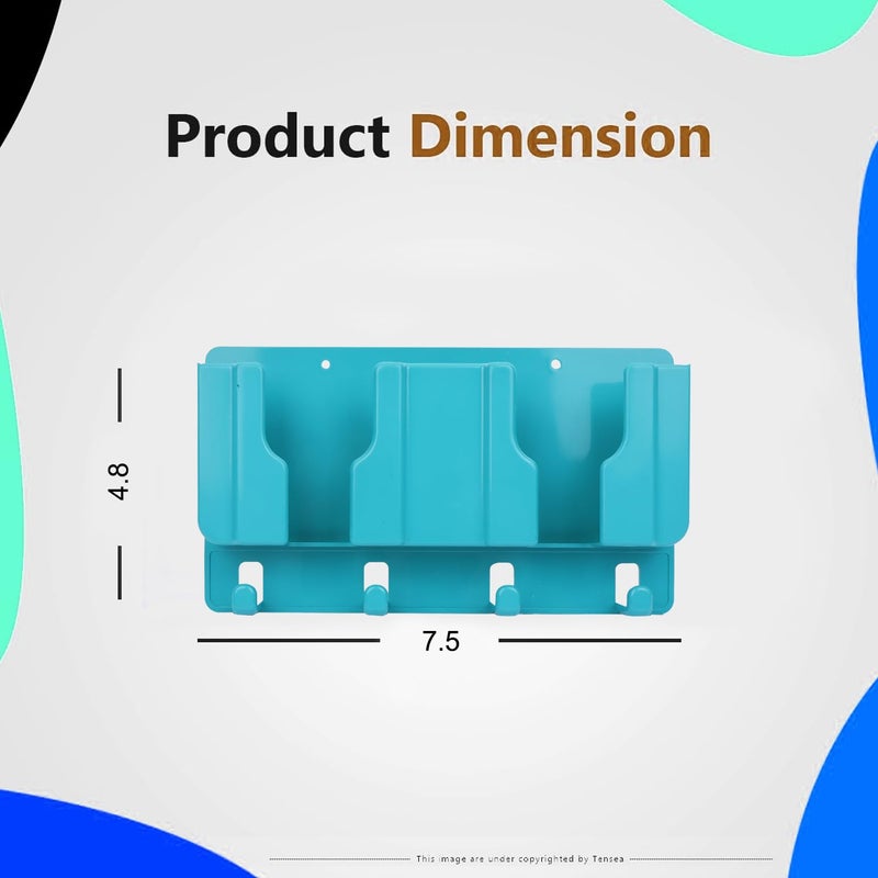 WALLVIEW TECH Plastic Wall Mount Mobile Holder with Remote Control Storage Racks, Key Hanger, Pen Holder Space/Self-Adhesive/Multi Purpose Accessories (Green) - Image 4