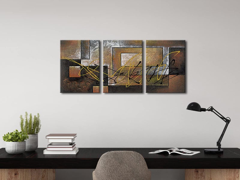 Pyradecor Modern 3 Piece Canvas Prints Abstract Brown Landscapes Pictures Paintings on Canvas Wall Art Work for Living Room Bedroom Kitchen Home Decorations - Image 2