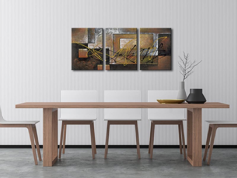 Pyradecor Modern 3 Piece Canvas Prints Abstract Brown Landscapes Pictures Paintings on Canvas Wall Art Work for Living Room Bedroom Kitchen Home Decorations - Image 4