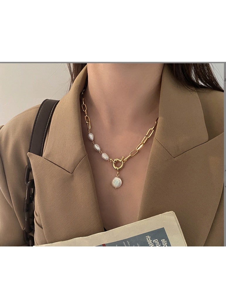 قلادة لؤلؤ مطلية بالذهب عيار 14 قيراطًا للنساء، مجوهرات أنيقة للارتداء اليومي أو الهدايا - Image 2