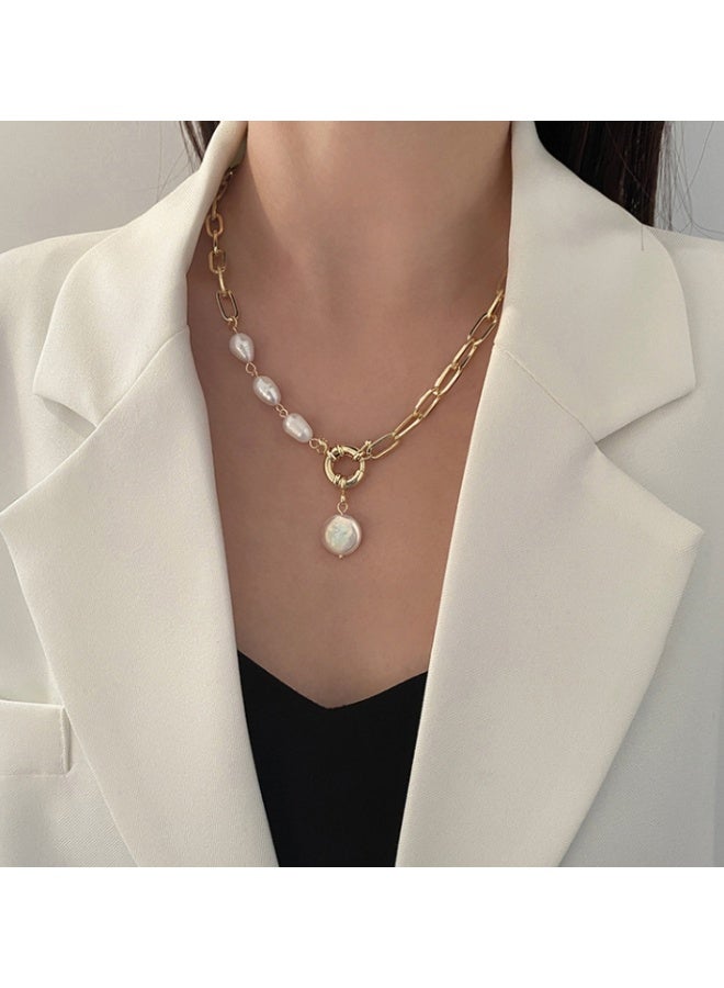 قلادة لؤلؤ مطلية بالذهب عيار 14 قيراطًا للنساء، مجوهرات أنيقة للارتداء اليومي أو الهدايا - Image 1