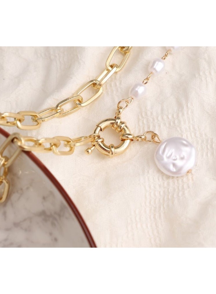 قلادة لؤلؤ مطلية بالذهب عيار 14 قيراطًا للنساء، مجوهرات أنيقة للارتداء اليومي أو الهدايا - Image 4