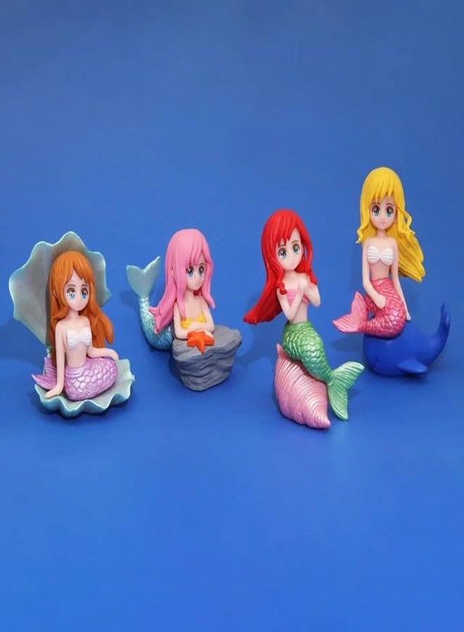 GIG BAZAAR-Aquarium Cute Miniature Mermaid Ornament Toy, Set of 4 Mermaid Statue Figurines for Fish Tanks, Decoration Ornament Accessories-(Multi Colour) - Image 1