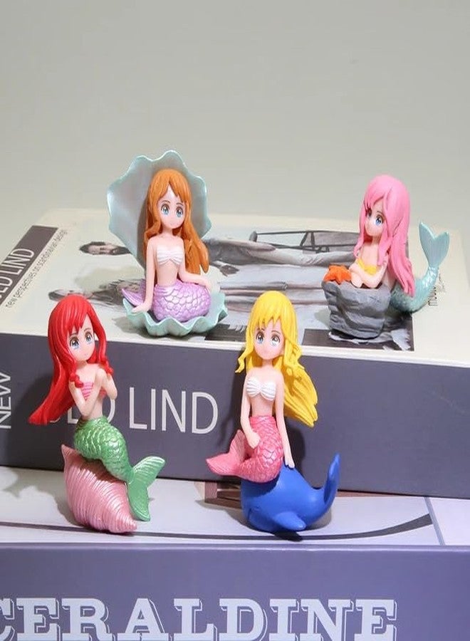 GIG BAZAAR-Aquarium Cute Miniature Mermaid Ornament Toy, Set of 4 Mermaid Statue Figurines for Fish Tanks, Decoration Ornament Accessories-(Multi Colour) - Image 2