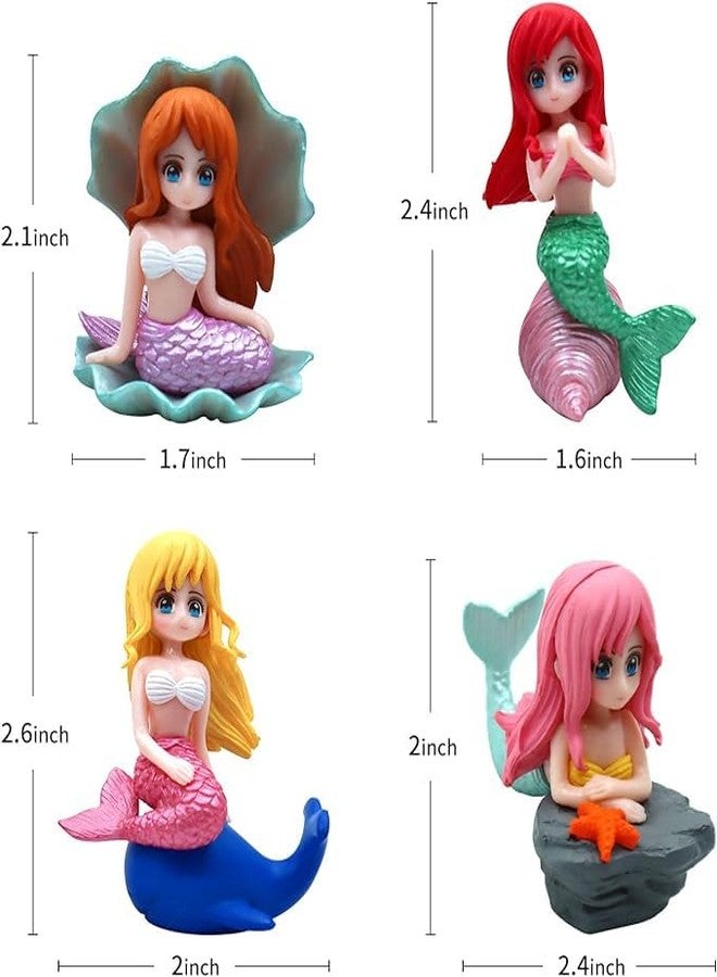 GIG BAZAAR-Aquarium Cute Miniature Mermaid Ornament Toy, Set of 4 Mermaid Statue Figurines for Fish Tanks, Decoration Ornament Accessories-(Multi Colour) - Image 3