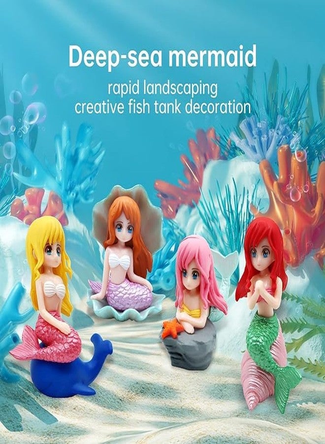 GIG BAZAAR-Aquarium Cute Miniature Mermaid Ornament Toy, Set of 4 Mermaid Statue Figurines for Fish Tanks, Decoration Ornament Accessories-(Multi Colour) - Image 4