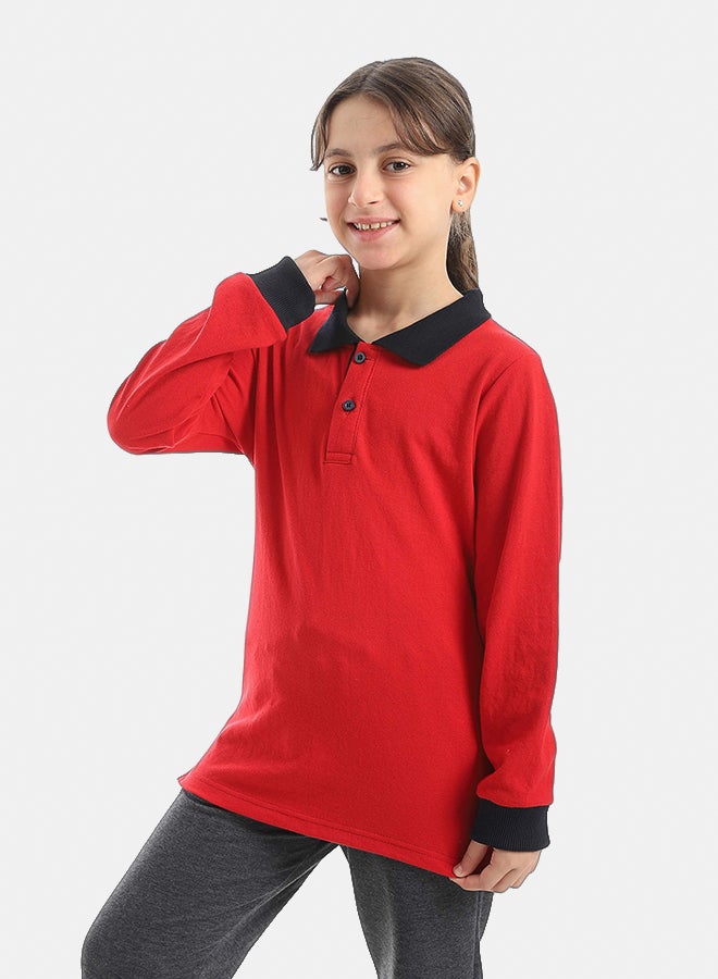 Red Circle Long sleeve polo t-shirt Kids Unisex - Image 4