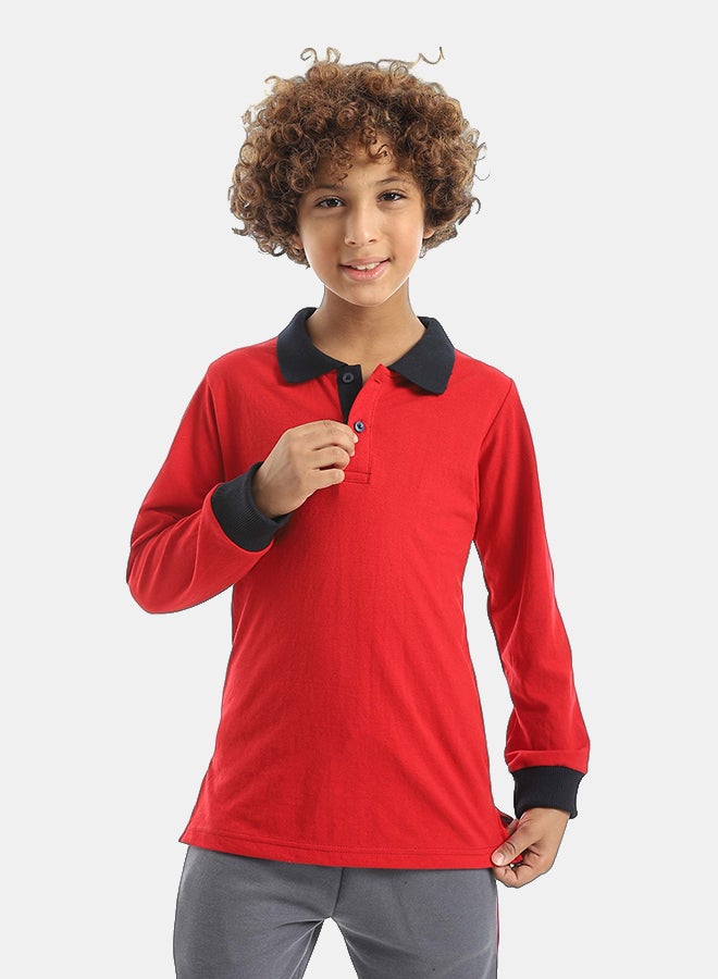 Red Circle Long sleeve polo t-shirt Kids Unisex - Image 1