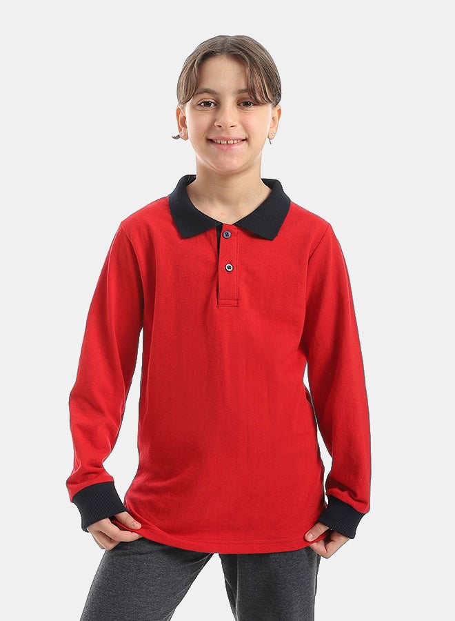 Red Circle Long sleeve polo t-shirt Kids Unisex - Image 2