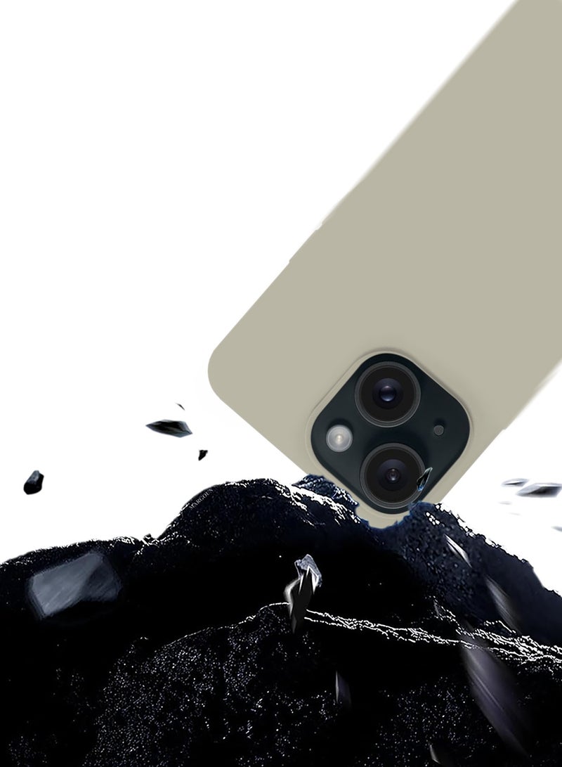 CATANES Silicone Case Cover for Apple iPhone 15 Plus, Slim Protective Cover with Microfiber Lining, Drop Protection - Natural Titanium - Image 5