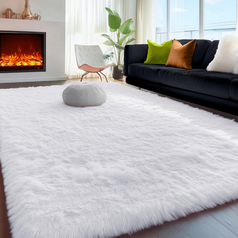 PAGISOFE White Fluffy Shag Area Rugs for Living Room 5x7 Soft Fuzzy Shaggy Rug for Bedroom Girls Pastel Nursery Carpet Floor Room Dorm Rugs Boys Girls Plush Soft Kids Rug for Room Decor Aesthetic
