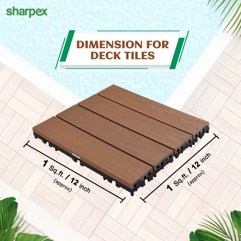 Sharpex WPC Deck Tiles with Interlocking | 1 Piece Floor Decking Water Resistant Tile for Balcony, Terrace, Garden, Poolside | Quick Flooring Solution for Indoor/Outdoor - Image 2