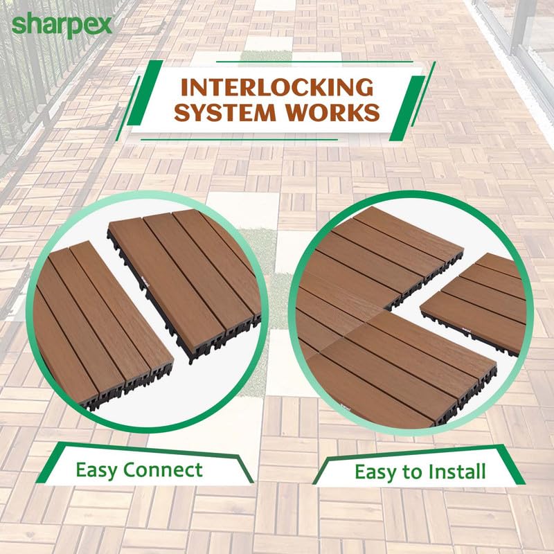 Sharpex WPC Deck Tiles with Interlocking | 1 Piece Floor Decking Water Resistant Tile for Balcony, Terrace, Garden, Poolside | Quick Flooring Solution for Indoor/Outdoor - Image 4
