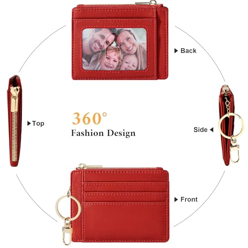Sodsay Card Case Slim Front Pocket Wallet for Women Credit Card Holder with Keychain(Smooth Red Classic) - Image 4