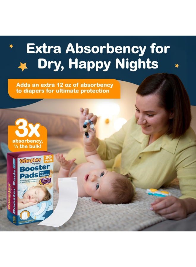 Inspire Dimples Booster Pads, Baby Diaper Doubler with Adhesive for Secure Fit | 1 Size Fits All Diapers | Boosts Absorbency No More leaks 60 Count - Image 2