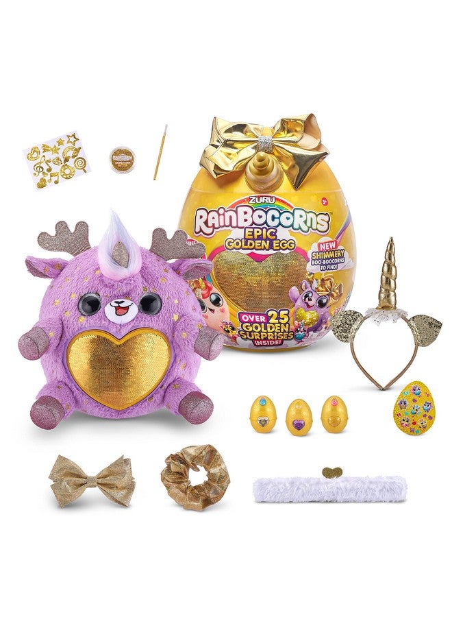 Rainbocorns Epic Golden Egg By Zuru (Reindeer), Girls Toy Includes Stuffed Animal With 25+ Golden Surprises, With Rings, Stickers, Bows, And More Girls Gift Idea - Image 1
