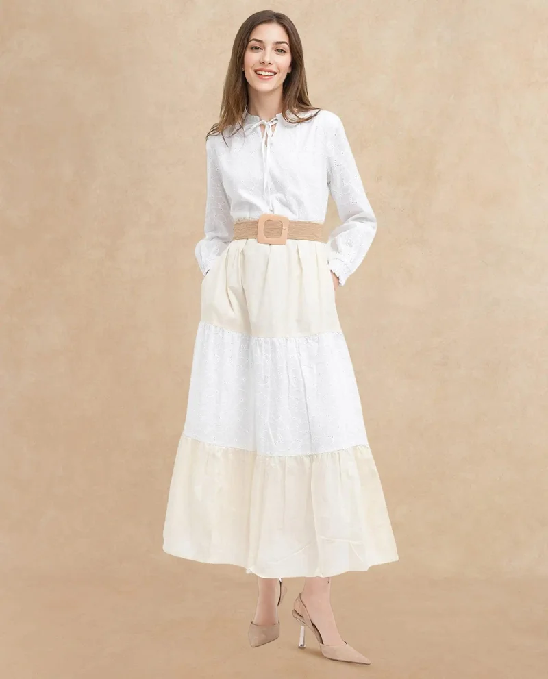 Rareism Women's Cotton Full Sleeve Collared Maxi Dress