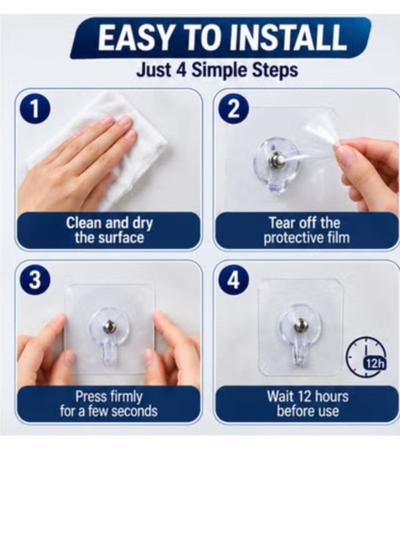 20-Piece Transparent Adhesive Wall Hooks Set – Strong Self-Stick Magic Hooks Without Drilling for Clothes, Keys & Home Organization in Kitchen, Bathroom and Bedroom - Image 2