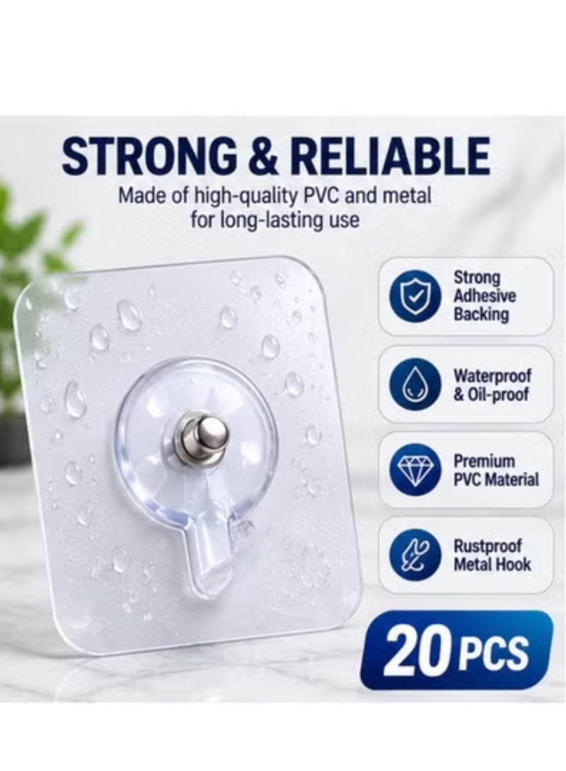 20-Piece Transparent Adhesive Wall Hooks Set – Strong Self-Stick Magic Hooks Without Drilling for Clothes, Keys & Home Organization in Kitchen, Bathroom and Bedroom - Image 3