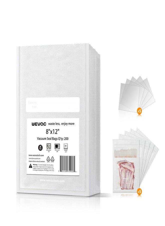 Wevac 8" x 12" Precut Vacuum Sealer Bags, 200 Count, Includes 5 Liquid Block Bags & 5 Bone Guard Pieces, Heavy Duty for Food Storage, Sous Vide & Meal Prep - Image 1