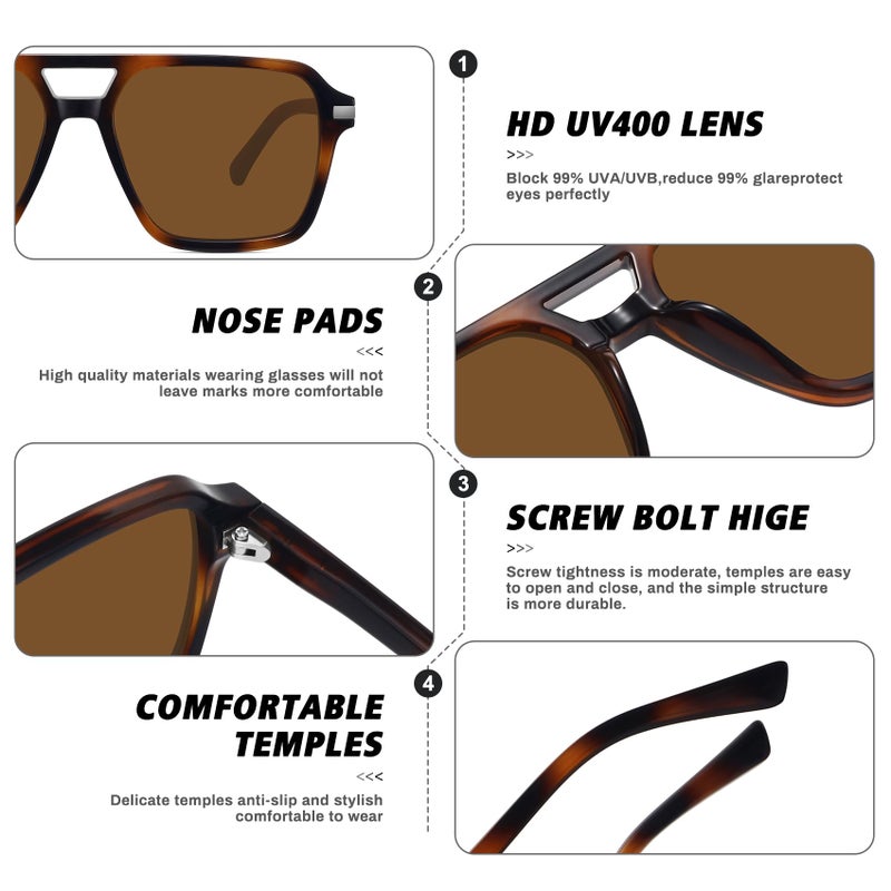 Fozono Retro Aviator Sunglasses for Women Men Trendy Classic Square 70s 80s 90s Vintage Shades Double Bridge Aviators FZN813 Tortoise/Brown - Image 5