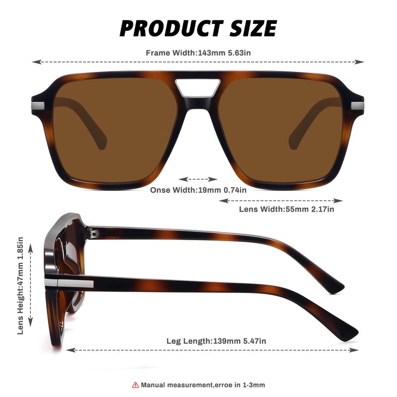 Fozono Retro Aviator Sunglasses for Women Men Trendy Classic Square 70s 80s 90s Vintage Shades Double Bridge Aviators FZN813 Tortoise/Brown - Image 4