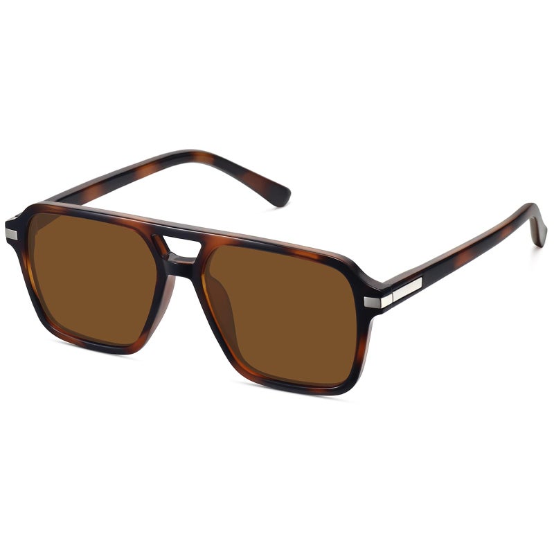 Fozono Retro Aviator Sunglasses for Women Men Trendy Classic Square 70s 80s 90s Vintage Shades Double Bridge Aviators FZN813 Tortoise/Brown - Image 1