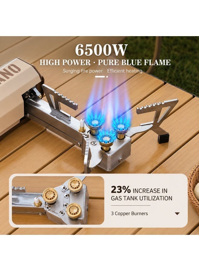 TrustMate Portable Foldable 3-Burner Butane Gas Stove – 6500W Outdoor Camping Stove with Alloy & Copper Burners, Overpressure Protection, Anti-Slip Foldable 26CM Stand for Hiking, Backpacking & Emergency Use - Image 2